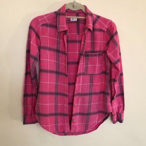 Hollister Pink Plaid Flannel Button-Down Shirt XS